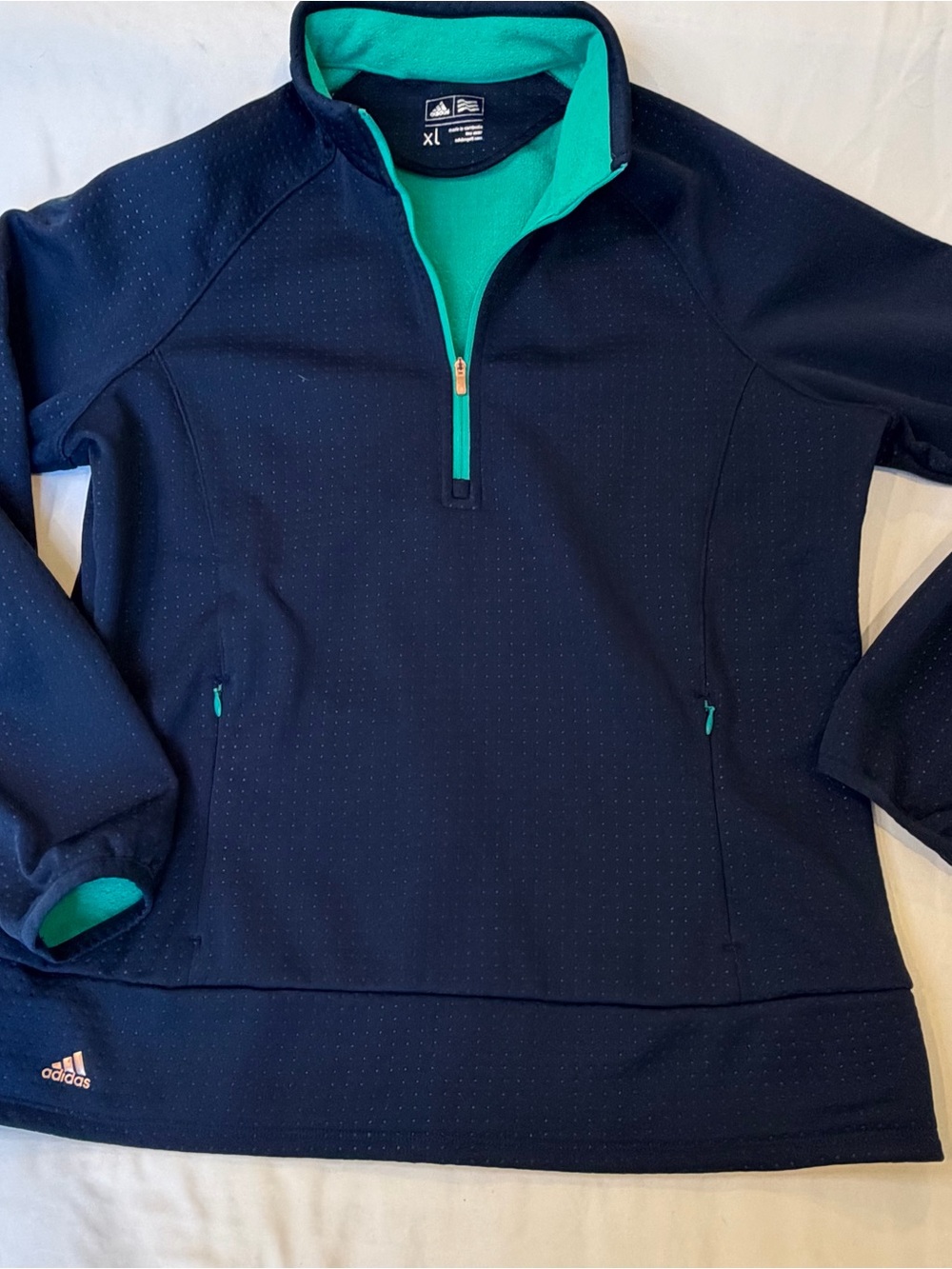 adidas Golf Women’s XL 1/4 Zip Pullover Navy Teal Textured Performance Top
